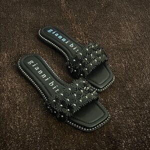 Gianni Bini Black Floral Embellished Sandals